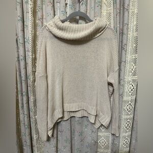 Wooden Ships Cream Cowl‎ Neck Open Knit Contrast Trim Oversized Sweater Size XS